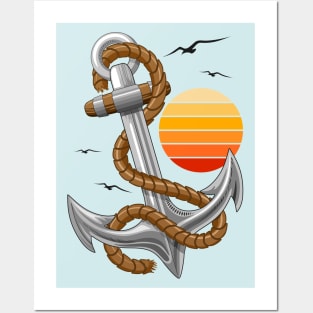 Anchor Marine Element, Sun and Seagulls Posters and Art